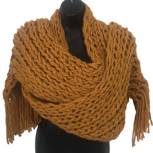 NWT Giant Hand Knit chunky Mustard Yellow colored scarf and matching headband
